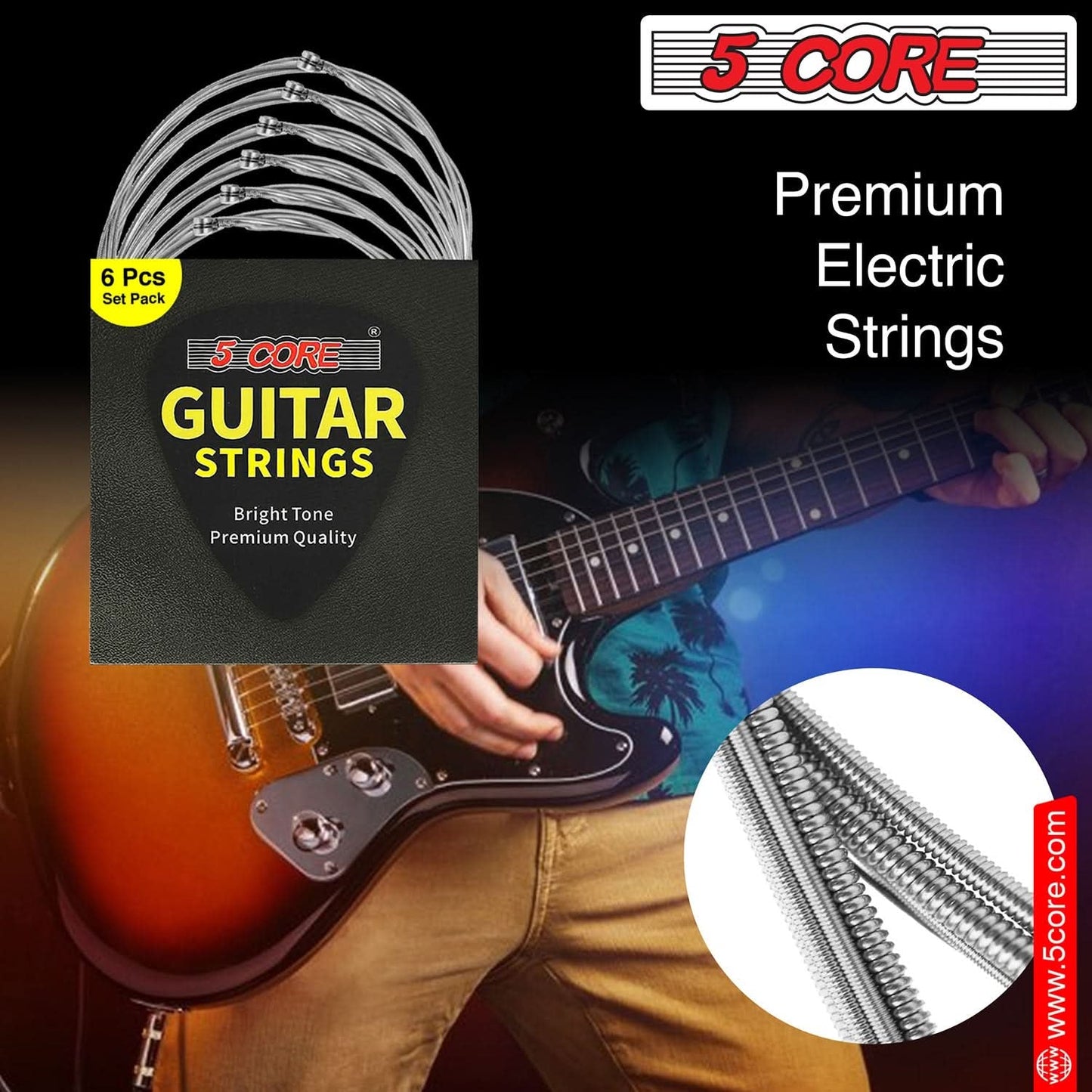 5Core Electric Guitar Strings Nickel 0.009-.042 Gauge W Bright Tone