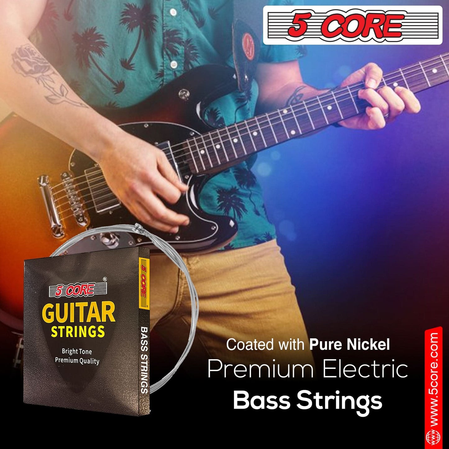 5Core Bass Electric Guitar Strings 0.045-.100 Gauge W Bright Tone for