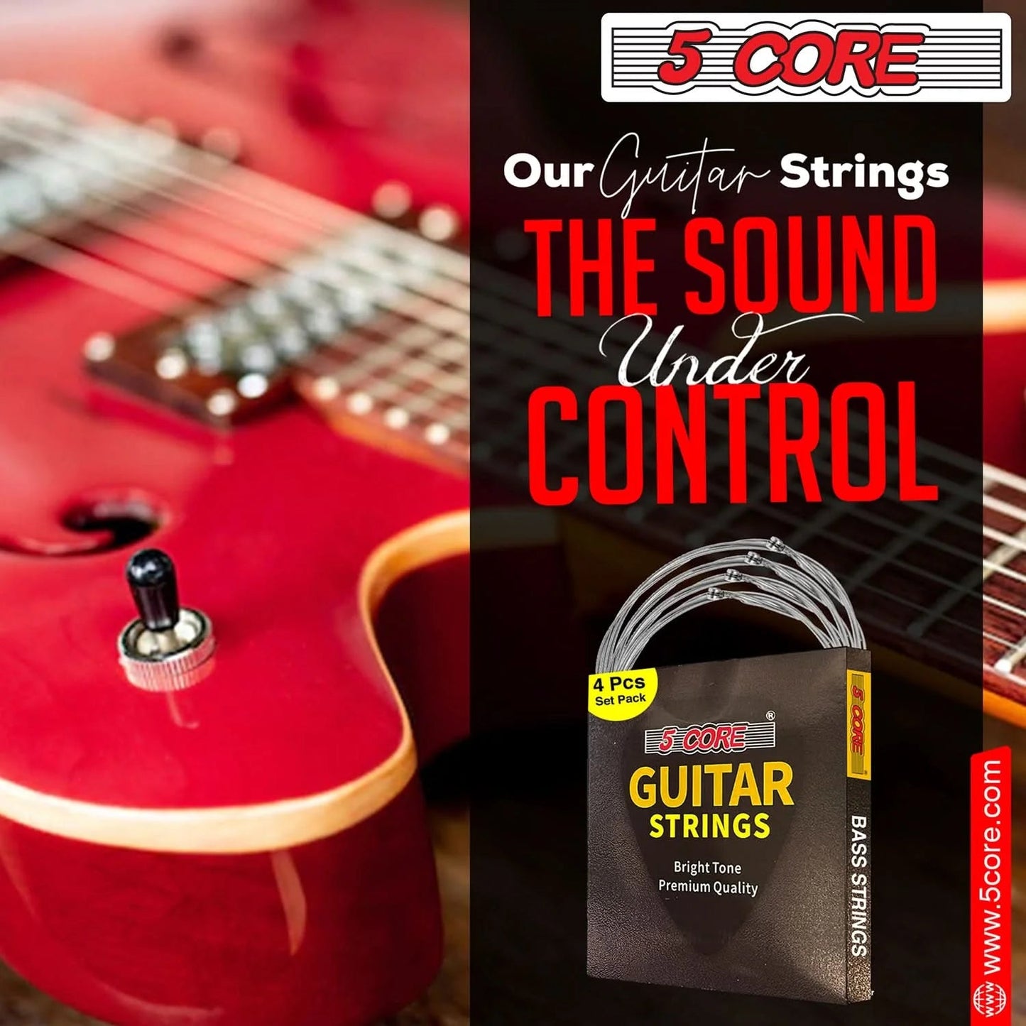 5Core Bass Electric Guitar Strings 0.045-.100 Gauge W Bright Tone for