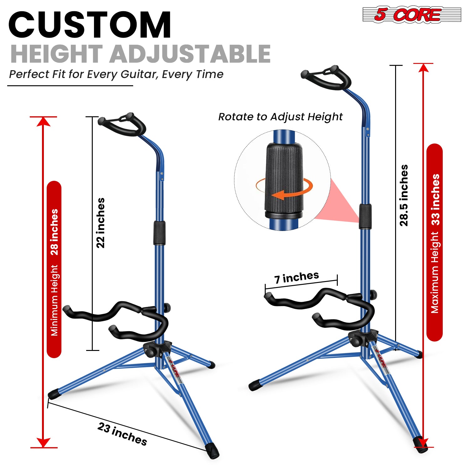 5 Core Guitar Stand Floor Adjustable Heavy Duty w Neck Holder for