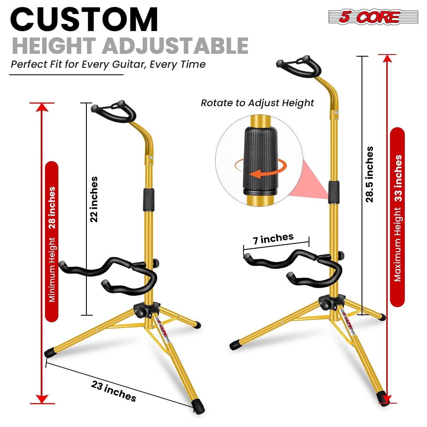 5 Core Guitar Stand Floor Adjustable Heavy Duty w Neck Holder for