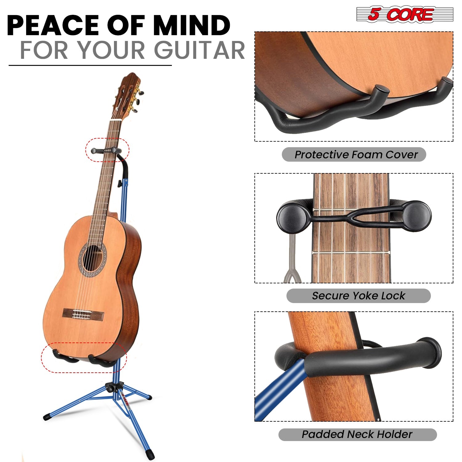5 Core Guitar Stand Floor Adjustable Heavy Duty w Neck Holder for