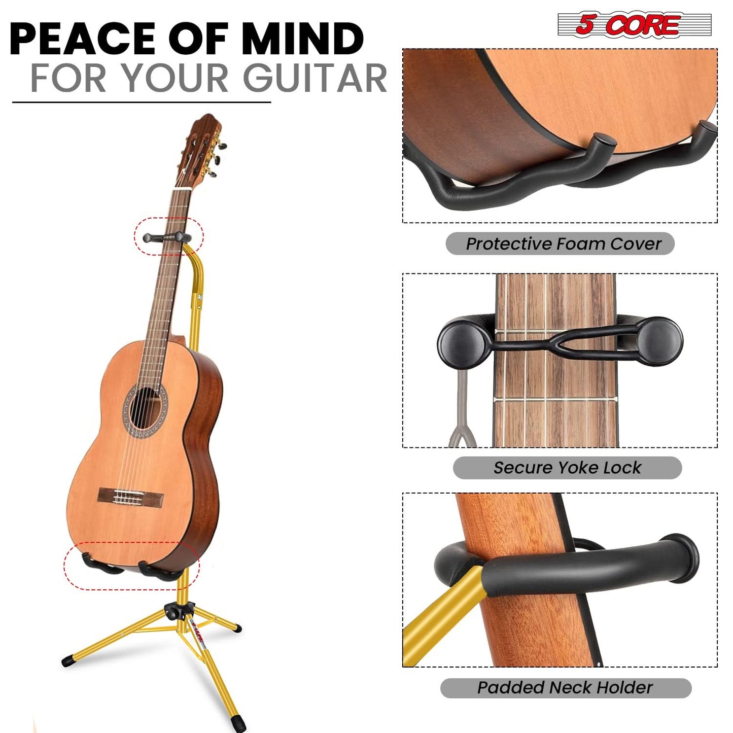 5 Core Guitar Stand Floor Adjustable Heavy Duty w Neck Holder for