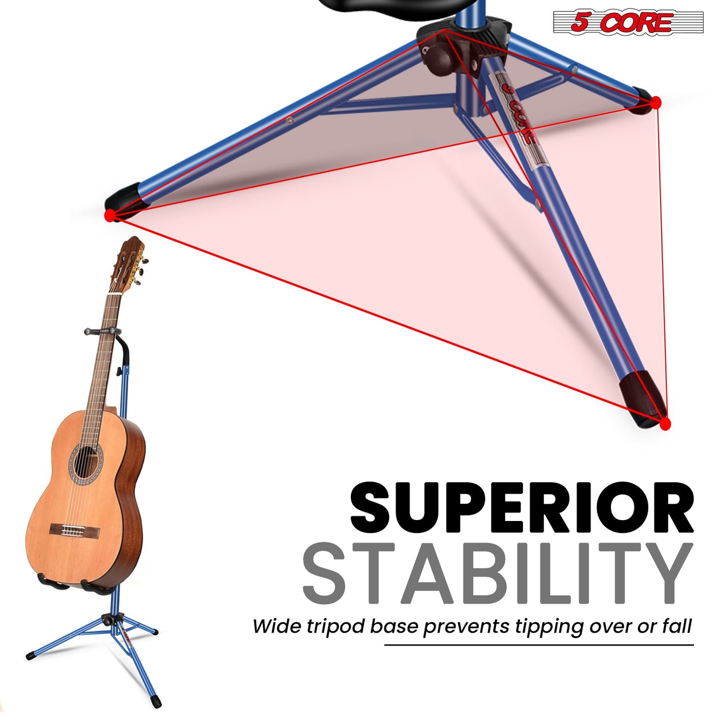5 Core Guitar Stand Floor Adjustable Heavy Duty w Neck Holder for