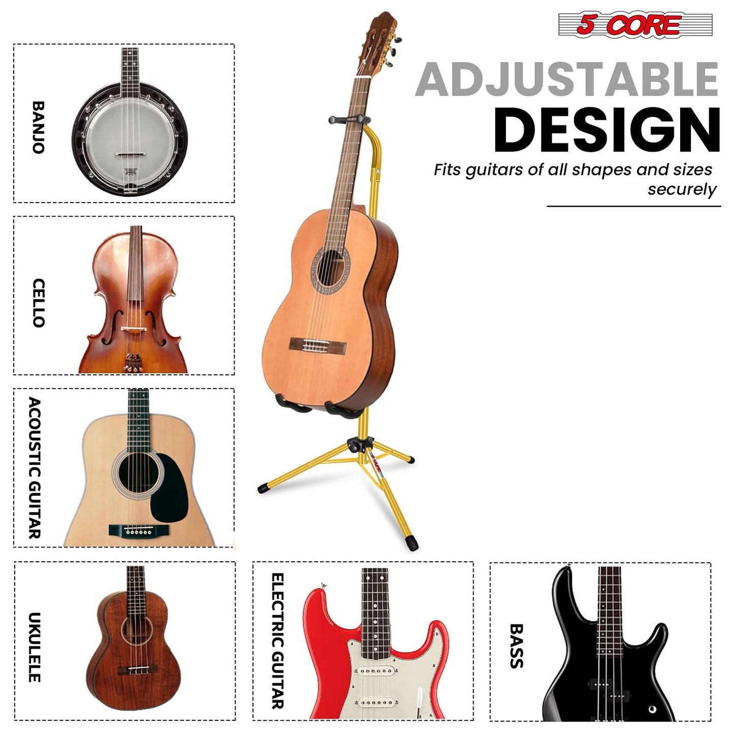 5 Core Guitar Stand Floor Adjustable Heavy Duty w Neck Holder for